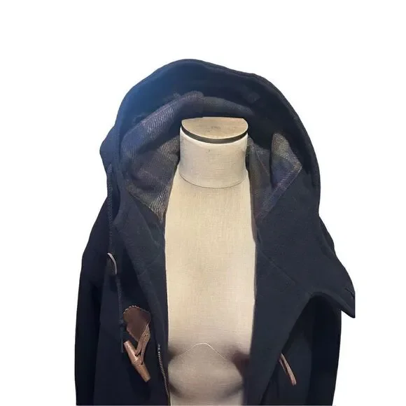 Vintage LL Bean 100% Wool Thinsulate Plaid Lining Mens Navy Coat Size M Tall USA - Picture 3 of 12